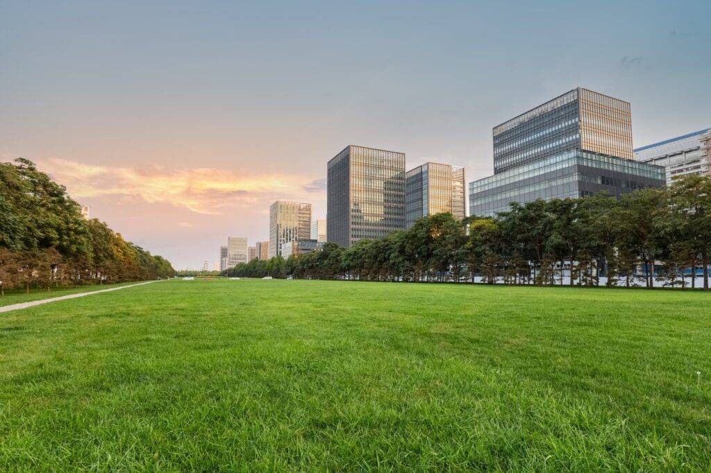 beautiful modern cityscape in sunset